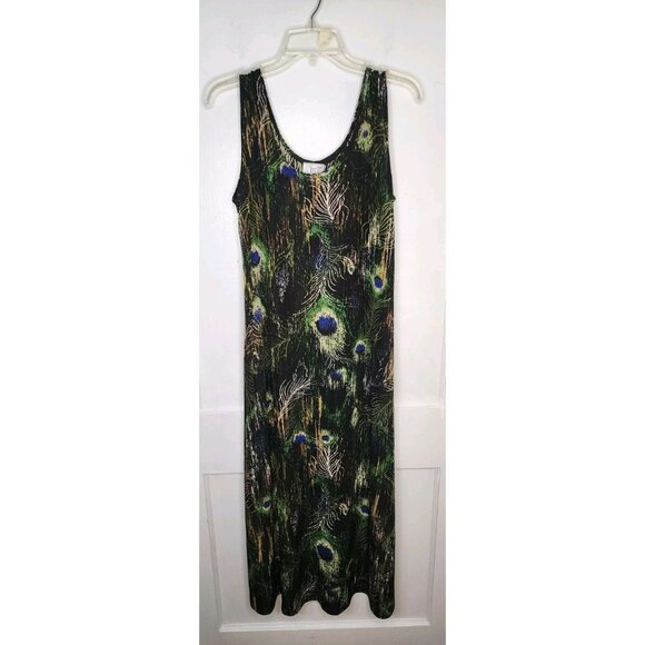Size Medium Jostar Slinky Peacock Feather Tank Dress Vacation Casual - Picture 1 of 4